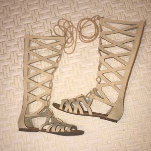 Nude knee high sandals